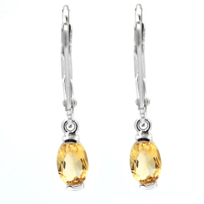 Pendientes colgantes elegantes de citrino ovalados de plata de ley De Buman de 0,84 ctw para dama Foto 1 de 3