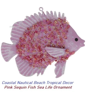 Coastal Nautical Beach Tropical Mermaid Decor Pink Sequin Fish Sea Life Ornament - Picture 1 of 12
