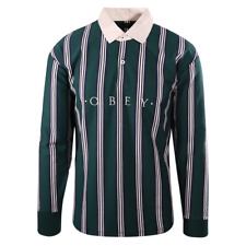 OBEY Men's Forest Green Navy Stripe Button L/S Polo Shirt (S03D)