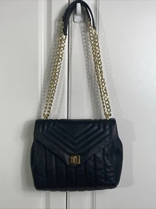 Antonio Melani Purse Black Quilted Leather Gold Chain Strap Shoulder Bag EUC - Picture 1 of 21