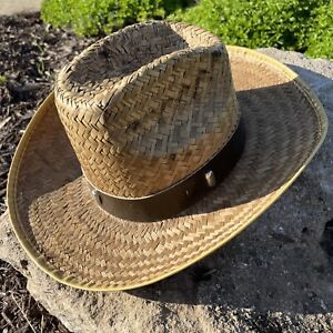 Tall Straw Cowboy Hat with Leather Studded Strap Size 7