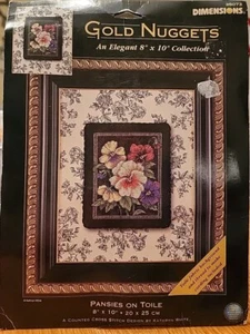 Dimensions Gold Nuggets Pansies on Toile 18 ct Cross Stitch Kit 35073 Unopened  - Picture 1 of 6