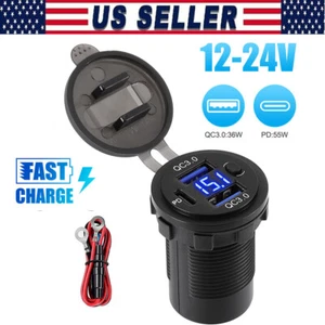 USB C Charger Port Fast Car Charger PD & QC Outlet Socket for Boat RV Marine 12V - Picture 1 of 13