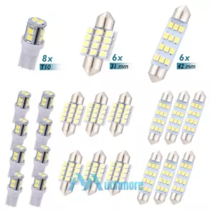 20Pcs Combo T10 LED Car Interior Dome Map Door License Plate Lights 6500K White - Picture 1 of 12