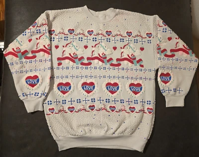 Sudadera vintage años 80 Cupido Teddy Bear LOVE estampado abullonado Cottagecore Grannycore Foto 1 de 4