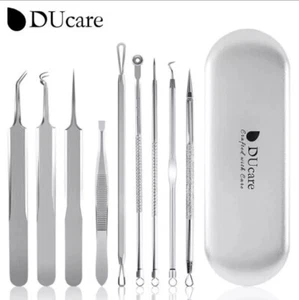 DUcare Acne Blackhead Removal Needles Silver Color Stainless Steel 9PCS  Set New - Picture 1 of 7