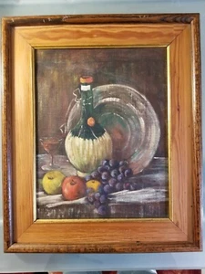 Original Oil Painting Still Life with Italian Wine Bottle by Wylva K. Fontana - Picture 1 of 7