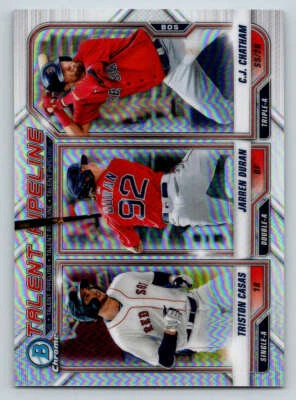 2021 Bowman Chrome Refr #TPBOS C.J. Chatham/Jarren Duran/Casas (ref 204660) - Image 1 of 2