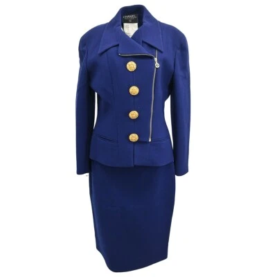 Chanel Setup Suit Jacket Skirt Navy 29 #44 114407 - Image 1 of 4