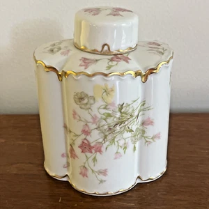Antique Floral Gold Gilt Porcelain Tea Caddy Jar Cover Lid Haviland Limoges - Picture 1 of 13