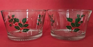 2 Indiana Glass Christmas Holly and Red Berries Clear Serving Bowl-Ice Bucket - Picture 1 of 5