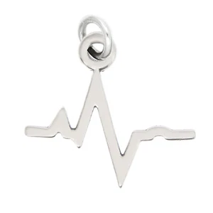 LGU® Sterling Silver Oxidized EKG Heart Rhythm Line Heartbeat Charm with Options - Picture 1 of 9