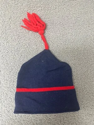 Vintage LL BEAN Winter Ski Knit Pom Beanie Hat USA Made Adult blue red - Image 1 of 4