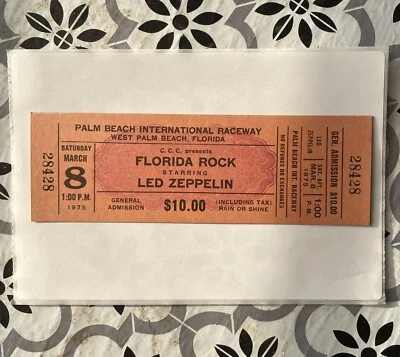 LED ZEPPELIN Original 1975 Concierto Sin Usar Ticket Palm Beach Raceway Concierto Fantasma Foto 1 de 4