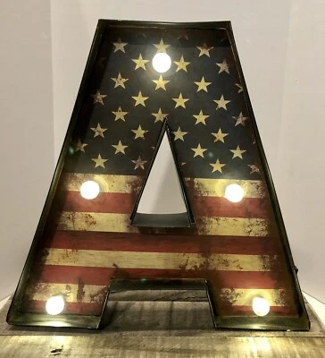 Patriotic Flag Theme Rustic “A" Letter Light Up Marquee Sign - Metal - Image 1 of 4
