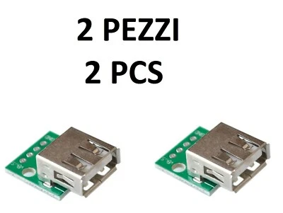 2PZ CONNETTORE TEST USB TIPO A FEMMINA A DIP 2.54mm 4 PIN MODULO SCHEDA PCB - Immagine 1 di 4