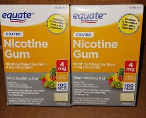 Lot Of 2 Equate Nicotine Gum - Fruit Flavor - 4mg - 100 Pieces - 07/25 Exp. 