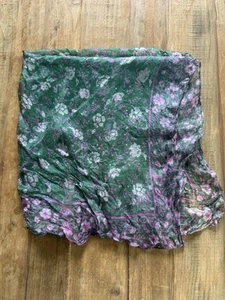 Vintage Indian Silk Scarf Green Pink Floral Boho 26 X 26 Tissue Flaws - Imagen 1 de 12