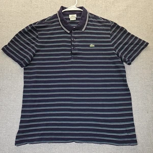 Y2K Lacoste Polo Shirt Men's Size 6 (L) Blue Striped Golf Preppy Made In France - Picture 1 of 10