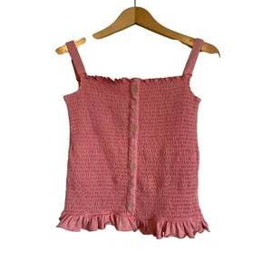 Forever Me peach tank top smocked with ruffle buttons stretch girls XL 14-16 - Picture 1 of 5