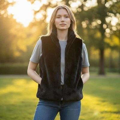 Chaleco acolchado y piel negra reversible Nicole Miller - pequeño Foto 1 de 3