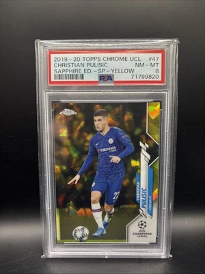 2019-20 Topps Chrome UCL Soccer Sapphire Yellow SP Christian Pulisic #/99 PSA 8 - Image 1 of 2