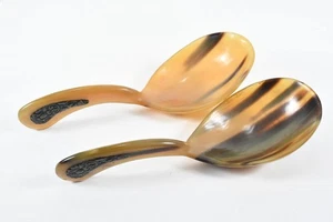 C28M45- Paar große Horn Löffel mit Metall Beschlägen - Bild 1 von 12