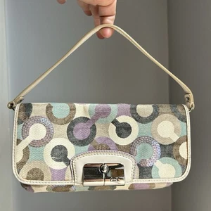 COACH Kristin Op Art Sequin Wristlet Wallet Flap Clutch Sm Purse Bag Logo Canvas - Picture 1 of 19