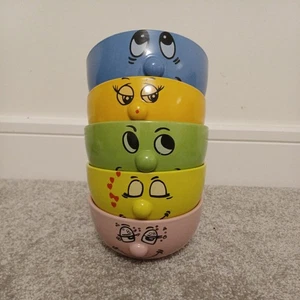 Dolce Vita 3 D Funny Face Cereal Bowls Vintage Livingware Deep Pink Green Yellow - Picture 1 of 16