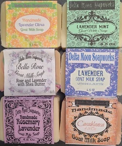 Lot of Six Handmade Lavender Goat Milk Soaps, + samples, ships fast - Picture 1 of 8