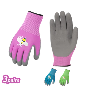 Vgo 3Pairs Age 3-9 Kids Latex Gardening Gloves,Work Gloves,Outdoor(KID-RB6013) - Picture 1 of 7