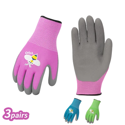 Vgo 3Pairs Age 3-9 Kids Latex Gardening Gloves,Work Gloves,Outdoor(KID-RB6013) - Image 1 of 4