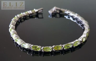 Sterling Silver Genuine Precious Peridot Bracelet Marquise Gems 7.5 inches - Image 1 of 4