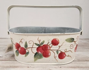 Kraft Klub lackiert weiß Kirsche oval Blechkorb Metalleimer Eimer mit Griff - Bild 1 von 12