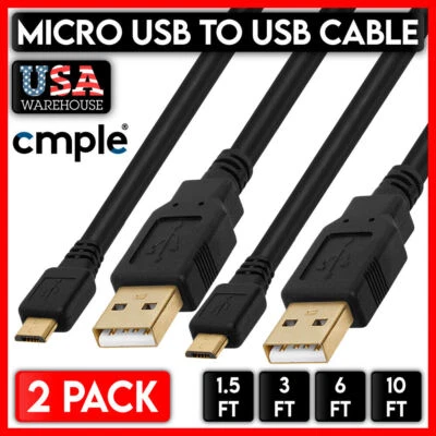 2 Pack Micro USB Data Sync Charger Cable 1.5/3/6/10 FT Android Phones DualShock - Image 1 of 4