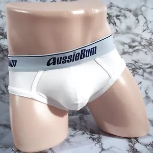 MEN'S AUSSIEBUM COTTONSOFT WHITE CONTOURED POUCH SPORTS BRIEF SIZE MEDIUM - Picture 1 of 8