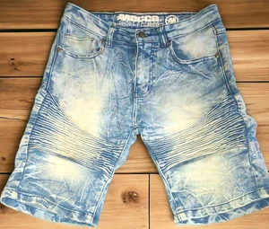 Mecca Jean Shorts Boys Size 10 Blue Stretch Fit Moto Acid Wash Denim - Picture 1 of 4