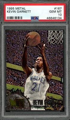 Fleer Metal #167 1995 Kevin Garnett Timberwolves radiocontrol novato de la corte PSA 10 gemas como nuevo Foto 1 de 2