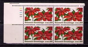 US USA Sc# 2166 MNH FVF PL# BLOCK Poinsettia Flowers Christmas Greetings - Picture 1 of 1