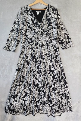 Vestido WHBM para mujer talla XL abeja miel negro blanco estampado de flores mercado tejido elástico Foto 1 de 4