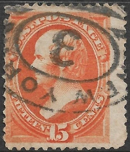 Stati Uniti #163 15c. Emissione Webster Usato Fine New York Annulli Difetti - Foto 1 di 2
