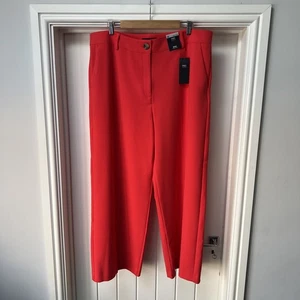 Marks & Spencer Trousers Women's UK 20 Regular Red Wide High Rise Stretch Smart - Picture 1 of 15