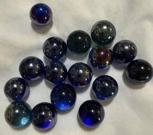 MARMOR KONVOLUT 16 BLAU GLANZ FINISH MURMELN 14-15 mm - Bild 1 von 14