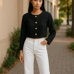 Ann Taylor Damen Jacke Größe 12 Slub Leinen Vintage Goldknöpfe Cropped - Bild 1 von 5