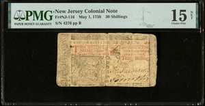 1758 New Jersey, Colonial Currency Note Banknote, American Revolution NJ-116 PMG - Picture 1 of 5