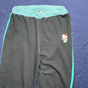 Y2K Stitched Hello Kitty Lounge Pants Womens Striped Waist Activewear Stretch - Picture 1 of 6