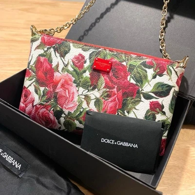 Bolso de Mano Dolce & Gabbana Flor Jacquard Cadena Blanco Rosa Sin Usar Foto 1 de 4