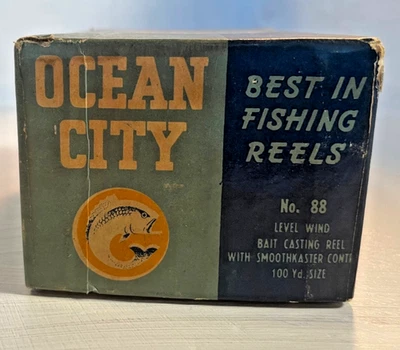 Carrete de pesca vintage Ocean City MFG Baitcasting No. Caja y papeleo 88 solamente Foto 1 de 4