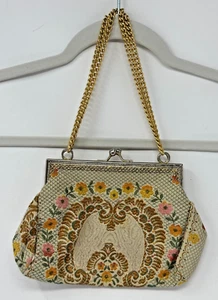 Vintage Italian Evening Bag made in Italy needlepoint floral filagree embroider - Picture 1 of 10