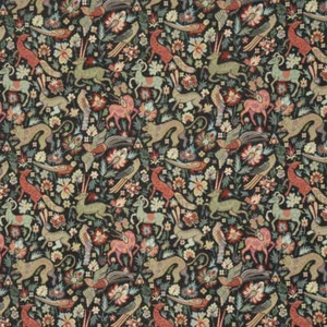 Tudor Forest Tapestry Fabric Black Weave Vintage Jacquard Upholstery Cushion - Picture 1 of 7